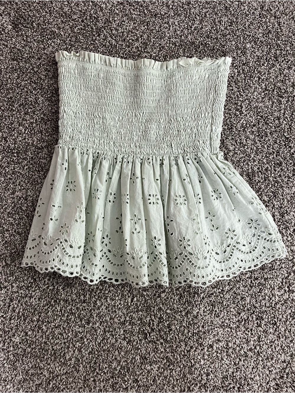 American Eagle Sage Green Eyelet Smocked Babydoll Top